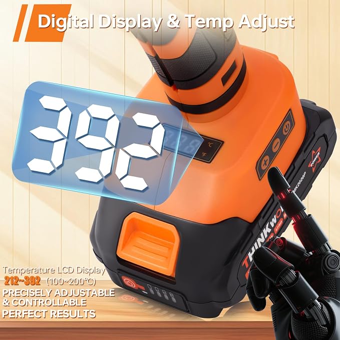 THINKWORK 20V Cordless Glue Gun - Digital Temp Adjustable Drip-Free Fast Heating Full Size Heavy Duty Hot Glue Gun with 32 Glue Sticks for Crafts DIY, Repair, Gift
