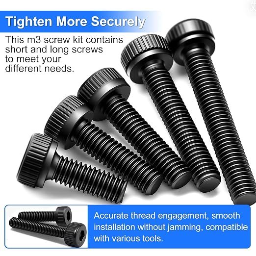 1015PCS M3 Screws Kit, M3x6/8/10/12/16/20/25/30mm Hex Socket Head Cap Screws Bolts Nuts Washers Kit, 12.9 Grade Alloy Steel Metric Machine Screw for 3D Printing