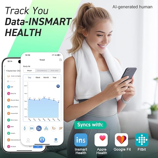 INSMART Smart Scale for Body Weight,Accurate Digital Weight Scale and Fat Percentage,Bluetooth Body Fat Scale with BMI Muscle Mass,17 Body Composition,Health Monitor Analyzer with APP Sync
