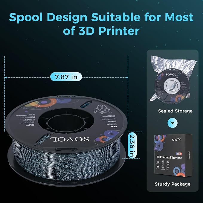 Sovol 3D Printer Luminous Filament, Glow in The Dark PLA 1kg (2.2 lbs) Spool 3D Printing Materials, Dimensional Accuracy +/- 0.03 mm, 1.75 mm, Shiny Blue