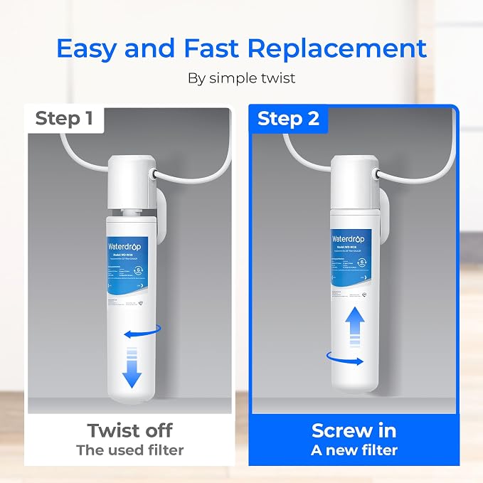 Waterdrop FQK1R, GXULQR Under Sink Water Filter, Replacement for Hexagonal Head GE FQK1R, GXULQR, Compatible with GE GXK140TNN and GXULQK, NSF/ANSI 42 372 Certified, 2K Gallons, 1 Pack