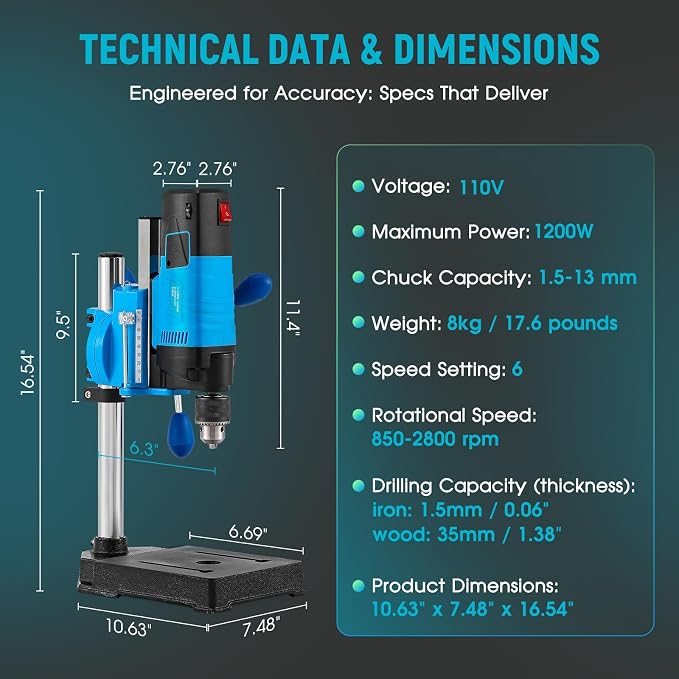 Antstone Mini Benchtop Drill Press 6-Speed 2800RPM Drill Press Rotary Tool Workstation Stand Precision Benchtop Drilling Machine 1200W Electric Portable Table Driller 3.15 Inch Depth