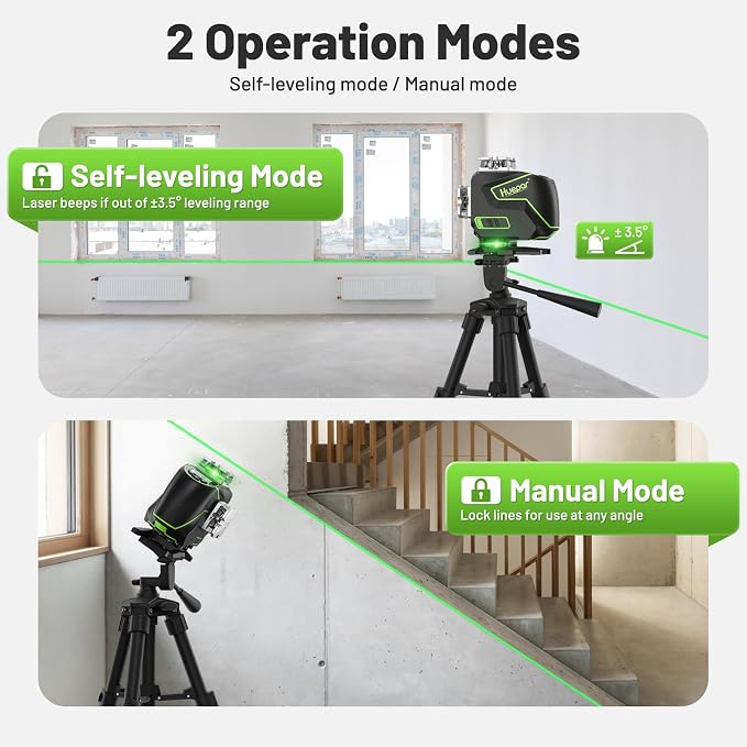 Huepar Laser Level 360 Self Leveling, S04CG 4x360° Green 4D Cross Line Laser with LCD Screen with Receiver -Pulse Mode, Bluetooth, Remote Control, Rechargeable 16 Lines Laser Tool for Construction