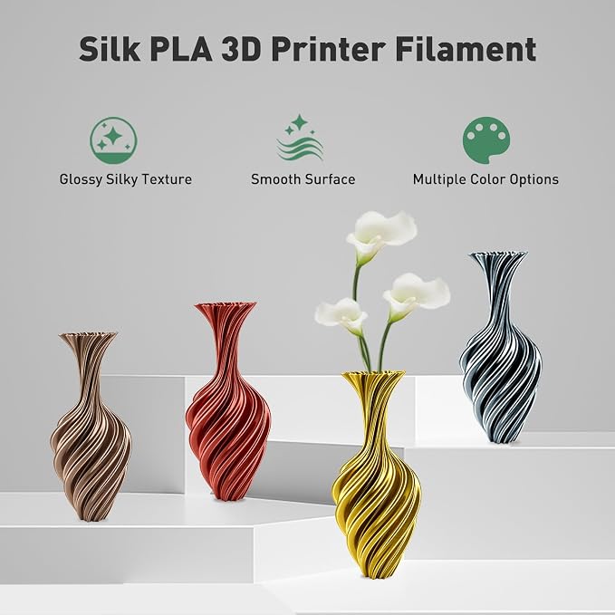 ERYONE PLA Filament 3D Printer Filament Bundle Multicolor 1.75mm +/- 0.03mm, PLA Filament 250g Spool, 4 Rolls, Silk Pla 3