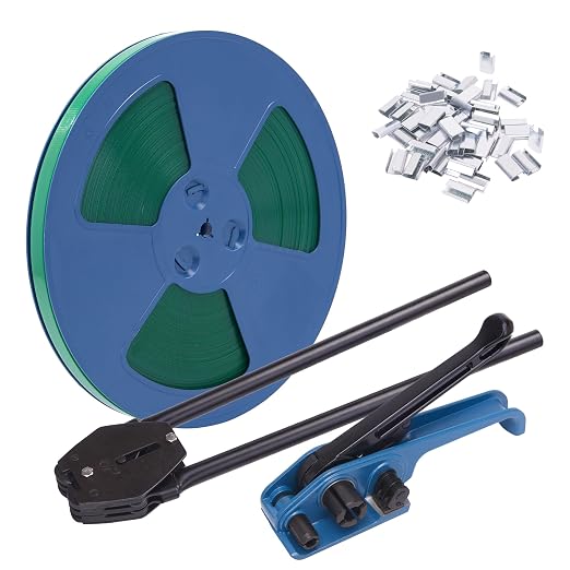 Pallet Banding Strapping Kit with Polyester(PET) Strapping Tensioner, 300ft 5/8" Polyester (PET) Strapping Roll and 50pcs Steel Seals