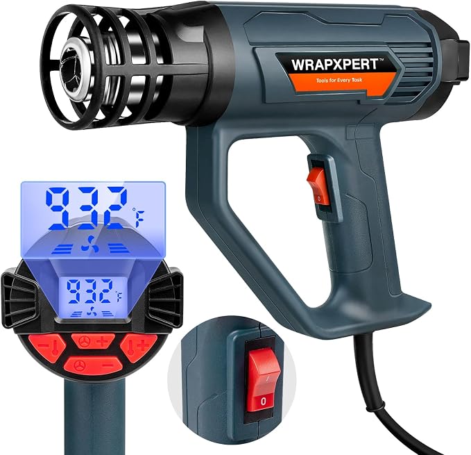 WRAPXPERT Heat Gun for Vinyl Wrap/Window Tint with Digital LCD 2000W 122℉-1202℉（50℃- 650℃) Variable Temperature Control Memory Function for Car Wrap, Crafts, Shrinking Tubing, Stripping Paint