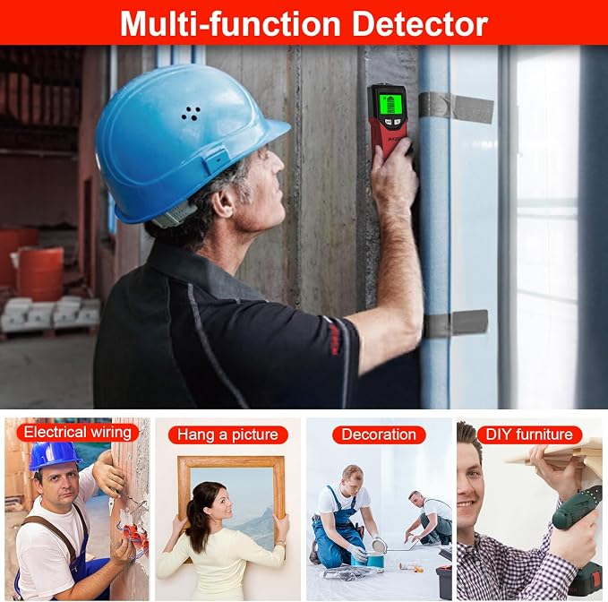Stud Finder Wall Scanner - 5 in 1 Stud Finder Tool w/Smart Chip and HD LCD Display, Stud Detector Beam Finders for the Center and Edge of Wood AC Wire Metal Studs Joist Pipe (Cherry)