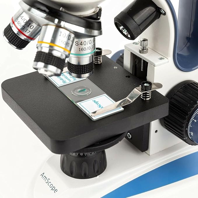 AmScope M158C-2L-E Digital Cordless Compound Monocular Microscope, WF10x and WF25x Eyepieces, 40x-1000x Magnification, Upper and Lower LED Illumination with Rheostat, Brightfield, Single-Lens Condenser, Coaxial Coarse and Fine Focus, Plain Stage, 110V ...