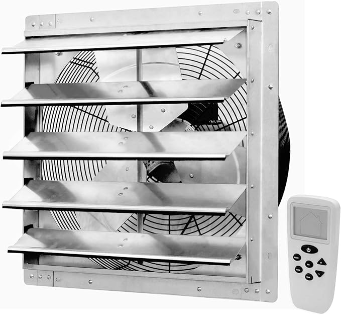 iLiving 18" Shutter Exhaust Fan with Wireless Smart Remote Controlled Thermostat and Humidity, Variable Speed Wall Mounted Attic Vent Fan, Chicken Coop Ventilation, 1736 CFM, 2600 SQF Coverage Area