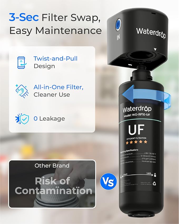 Waterdrop 10UB Under Sink Water Filter and Waterdrop RF10-UF 0.01 Micron Replacement Filter Cartridge for 10UA/10UA-UF/10UB/10UB-UF Under Sink Water Filter