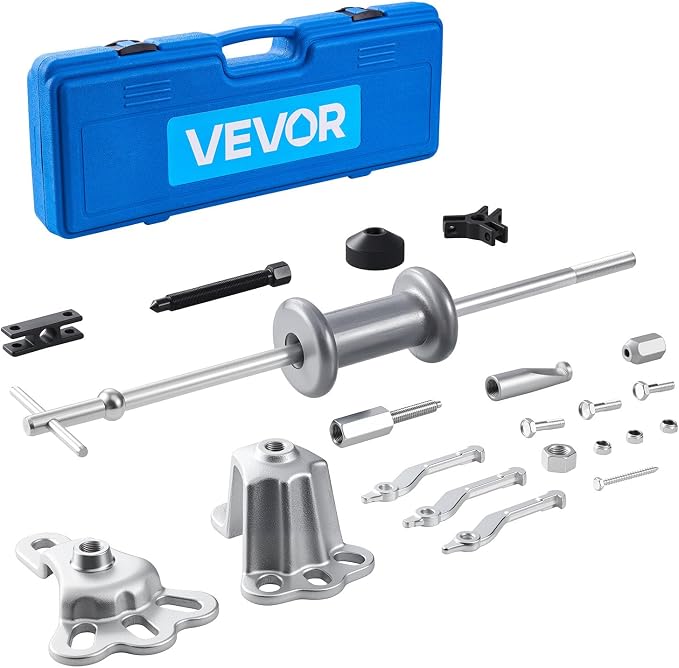 VEVOR 9-Way Slide Hammer Puller Set, 15PCS Front Wheel Hub Bearing Remover & Rear Wheel Axle Hub Dent Shaft Puller Tool Kit, Axle Bearing Puller Tool Kit and Slide Hammer Remover Set with Carry Box