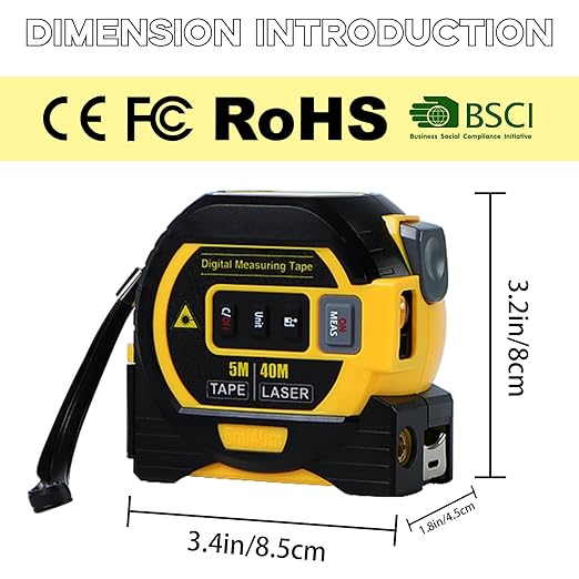 3 in 1 Digital Laser Tape Measure | Laser Level Crosshairs | 130ft/40m Laser Distance + 16ft/5m AutoLock Tape | Backlit LCD Display (Ft/Inch/M/mm & Fractions)