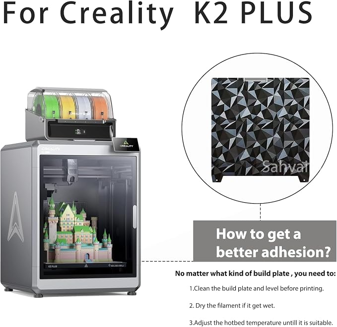 370x370mm K2 Plus Build Plate, Double-Sided PEO PET Build Plate Printing Bed Platform for Creality K2 Plus 3D Printer,Flexible Spring Steel Sheet Without Magnetic Base for Creatily K2 Plus