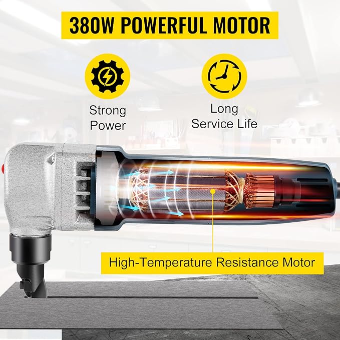 VEVOR Electric Metal Nibbler 380W Nibbler Metal Cutter 1800RPM High Speed Rotor 0.07in/1.8mm Thickness Metal Nibbler 220V w Replaced Blades Storage Case for Cutting Stainless Steel, Aluminium, Plastic