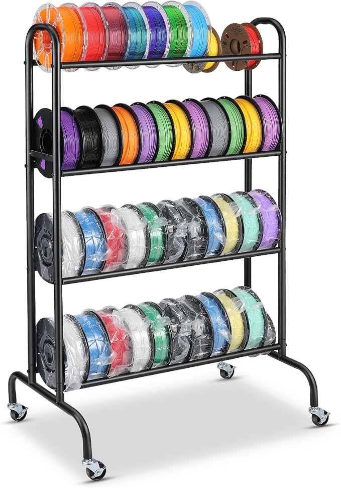 AHOWPD 3D Printer Filament Storage Rack - 4 Tier Heavy Duty Metal Shelf Filaments Spool Holder for PLA/ABS/TPU, Organized for 3D Printing Studio, Office Workshop