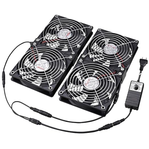 Wathai 4 x 120mm GPU Mining Rigs Server Racks Fan with 110V - 240V AC Plug | Dual Ball Fans Cooling with Variable Speed Control for Big Airflow for AV Cabinets, TVs Routers. Amplifier, Refrigerator cool