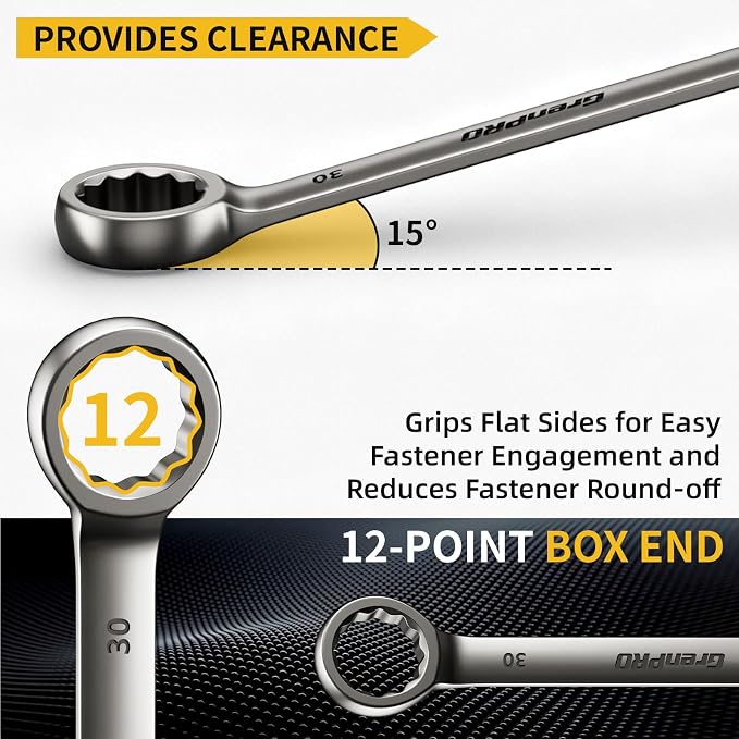 GRENPRO 23-32MM Large Metric Wrench Set, Combination Open End Wrench Sets | Color Rings, Roll Up Pouch, CRV Steel, Nickel Rust-Proof Coating, Free Gauge for Quick Size Matching