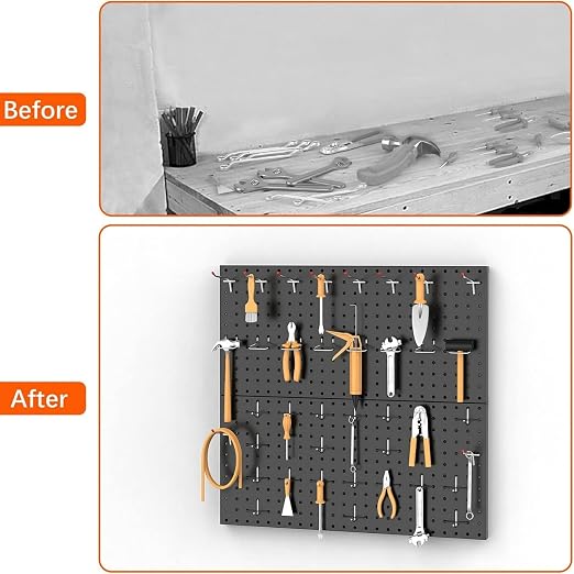 TORACK 2-Pack 12x24 inch Metal Pegboard Panels for Garage Wall, Tool Organizer Pegboard for Workbench, Workshop, Tool Storage Peg Board for Pegs(Black)