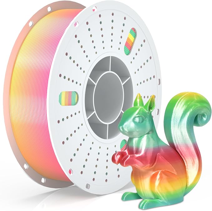 PINBALL Silk Rainbow PLA 3D Printer Filament 1.75mm Shiny Multi-Color Changing Filament 3D Printing PLA Filament Dimensional Accuracy +/- 0.02mm 1 KG Silk Rainbow Macaroon