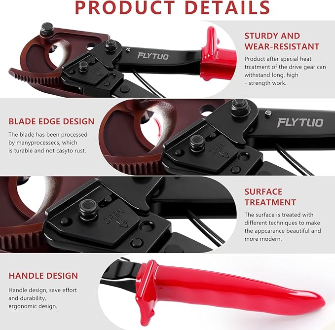 Cable Cutter, Flytuo Upgraded Blade Heavy Duty Cable Wire Cutters for Aluminum Copper Cable and Electrical Wire Up to 240mm²