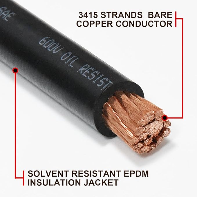 iGreely 4/0 Gauge 4/0 AWG Wire 10 Ft Black+10 Ft Red Flexible Welding Battery Copper Cable for Auto Solar Marine Truck Inverter,5pcs 5/16""&5pcs 3/8"" Copper Terminal Cable Lugs+Heat Shrink Tubing