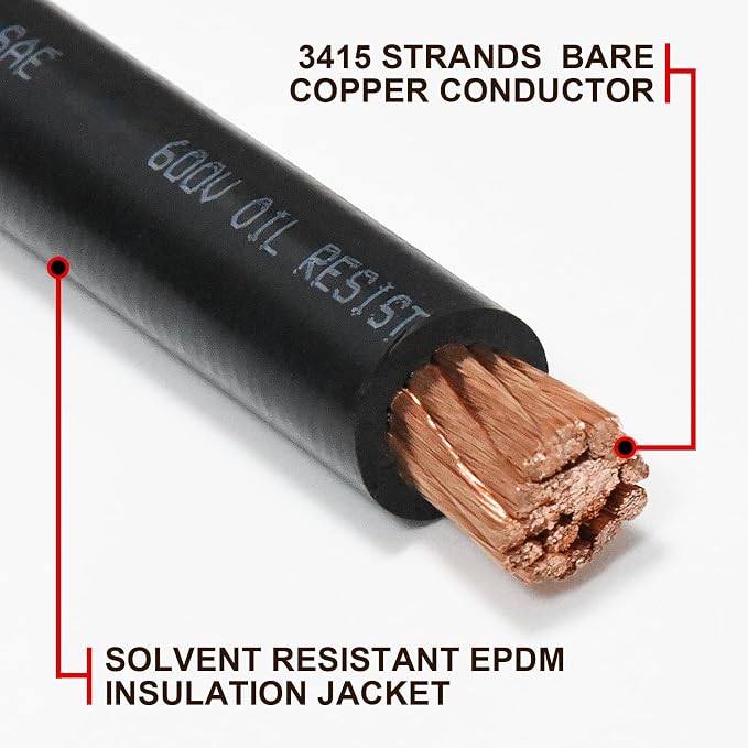 iGreely 4/0 Gauge Wire 5 Feet Black+5 Feet Red 4/0 AWG Flexible Welding Battery Copper Cable for Car Solar Marine Inverter RV, 5pcs 5/16""&5pcs 3/8""Copper Terminal Cable Lug+Heat Shrink Tubing