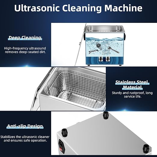 Ultrasonic Cleaner 3L 120W Digital Ultrasonic Cleaning Machine with Upgraded Degassing & Gentle Mode, 40kHz, with Heater & Timer for Tools, Jewelry, Watches, Glasses, Dentures, Small Parts