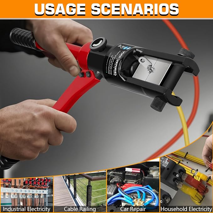 Hydraulic Crimping Tool, 16 Tons Wire Crimping Tool Kit with Cable Cutter | With 13 Pairs of Dies, 12 AWG to 600 MCM, Wire Rope Crimping Tool for Battery Cable Ends Ring Terminals, Red