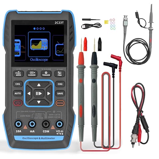 Handheld Digital Oscilloscope, 3 in 1 Oscilloscope, Multimeter and Generator, Channel 10MHZ Bandwidth, 2.8" LCD Screen, Voltage/Current Test