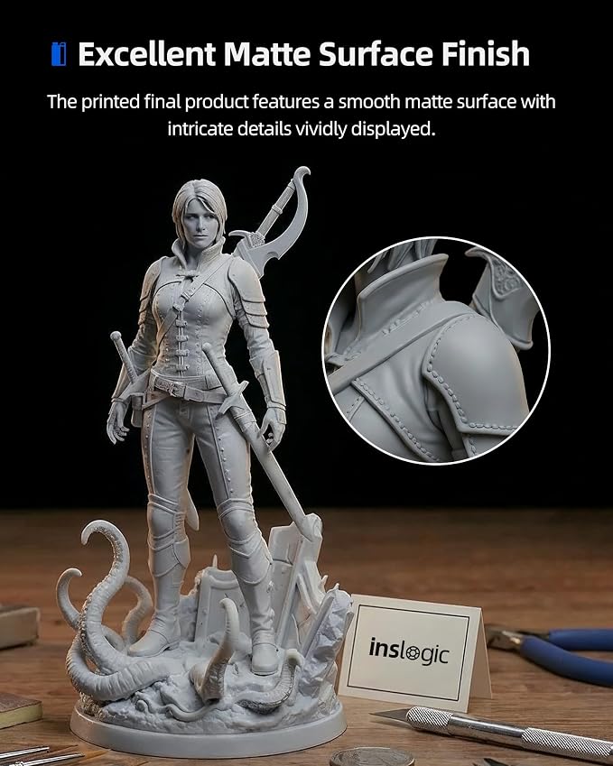 Inslogic ABS-Like Pro Resin 1kg, High Toughness 3D Printer Resin/UV Resin, Fast Curing & Low Odor, Ultra-High Precision Matte Finish for Miniatures, Prototyping & Functional Parts(Dark Grey)
