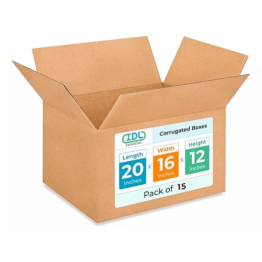 Large Shipping & Moving Boxes 20"L x 16"W x 12"H (15-Pack) - Extra Strength 200 lb vs Regular - USA-Made Corrugated Shipping Boxes for USPS/UPS/FEDEX - Cardboard Large Box for Moving by IDL Packaging