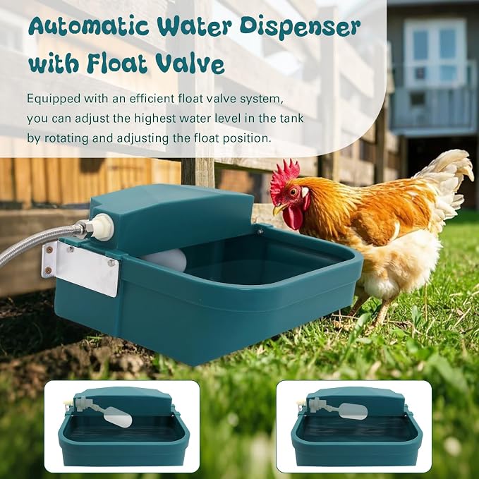 8L Automatic Animal Drinking Water Bowl with Float Valve & Drain Hole, Plastic Self Filling Livestock Water Trough,Large Outdoor Dog Water Dispenser for Chicken,Goat,Horse,Pig,Cow (Bowl&Pipe)