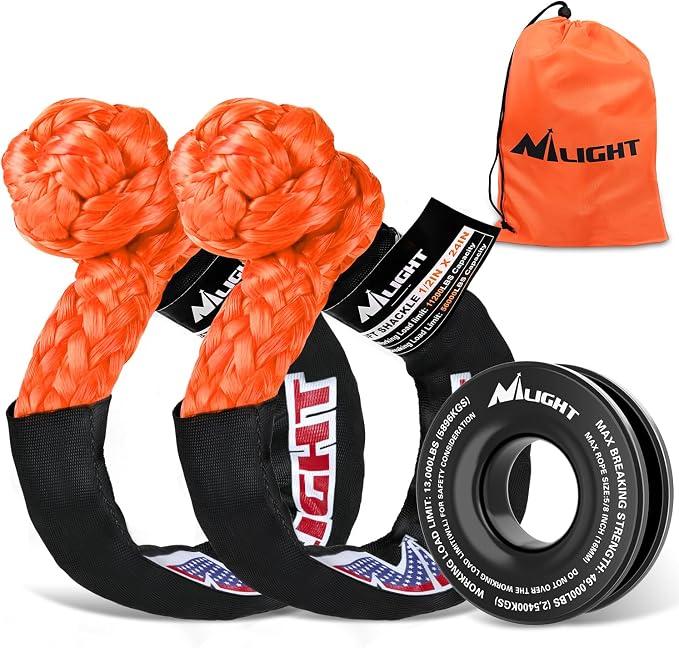 Nilight 2PCS Synthetic Soft Shackle 1/2" x 24" & Recovery Ring Kit - 56,000 LBS Shackle Breaking Strength with 46,000 LBS MBS Snatch Pulley for 4x4 Truck SUV ATV UTV Off-Road Vehicle Extraction