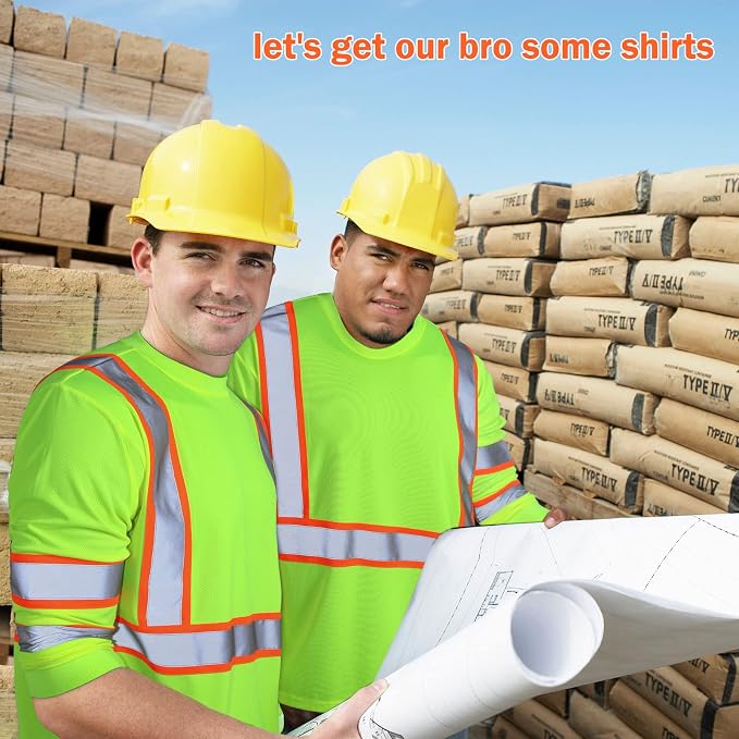 Zhanmai 6 Pack Safety Long Sleeve, Class 3 High Visibility T Shirt with Reflective Strips for Work Surveyor Construction