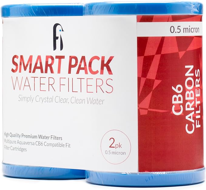 Smart Pack CB6 Carbon Block Water Filter Replacement 2 Pack – 0.5-Micron Coconut Shell CTO, 750-Gallon Under-Sink Drinking Water Filters | Compatible with Multipure Aquaversa & MP Systems