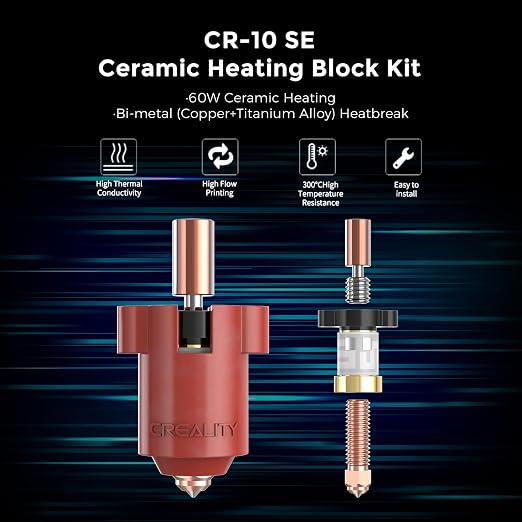 Creality Official CR-10 SE Hotend Kit, Original Ceramic Heating Block Kit 300°C 60W Fast Heating High Thermal Conductivity Ceramics with Hardened Steel Nozzle for Creality CR 10 SE 3D Printer