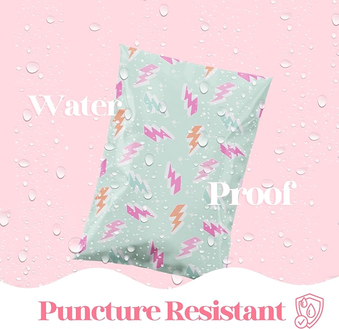 Pretty Package Store Designer Poly Mailers 6x9, Lightning Bolt, 100 Pack | Heavy Duty, Waterproof, Self Seal, Tear Resistant, Shipping Bags for Small Business Packaging, Bulk Mailing Envelopes