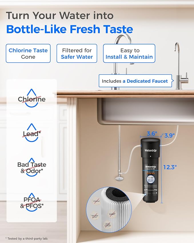 Waterdrop 10UB Under Sink Water Filter, Under Sink Water Filtration System and Waterdrop RF10 Replacement Filter Cartridge for 10UA/10UB Under Sink Water Filter