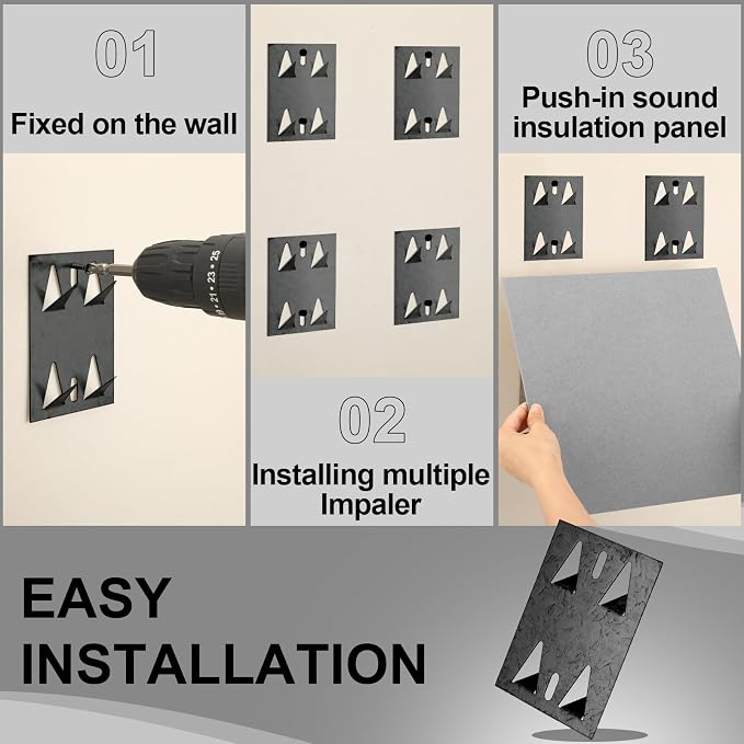 Blulu 1 Pcs Acoustic Panel Impaling Clips, 18 Gauge Galvanized Steel Sound Panel Wall Mount for Gypsum Board Plywood Masonry, Surface Mounting Impaling Clips for Acoustic Foam Panels (Black)