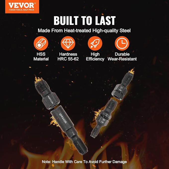 VEVOR Thread Chaser Set 7-Piece - Metric Thread Restorer Tool - M10 M12 M14 M18 M20 M22 Rethreading Tool Kit with Storage Case for Automotive Thread Repair Applications
