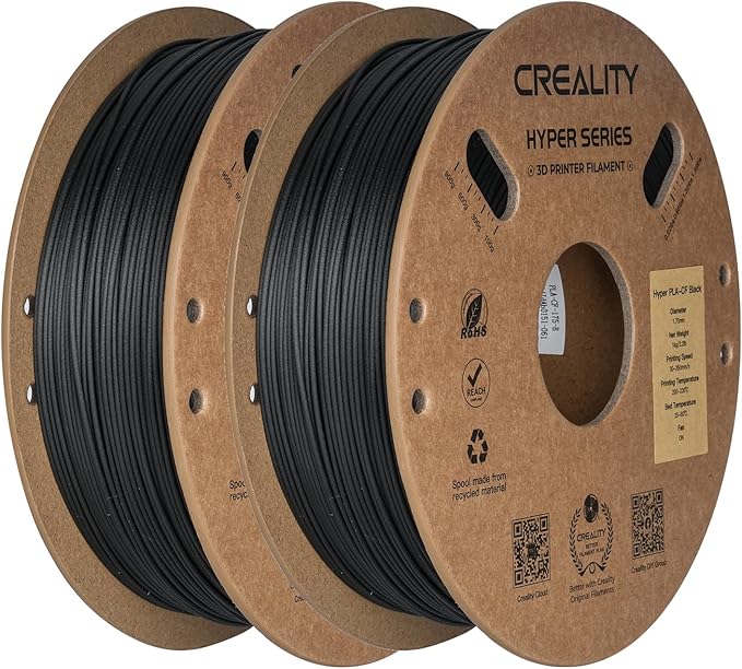 Creality Carbon Fiber PLA Filament 1.75mm 2KG, Hyper PLA-CF for High-Speed Printing 50–300mm/s, Dimensional Accuracy +/- 0.03mm Accuracy,Fits for Most FDM 3D Printers(Black & Black 2-Pack)