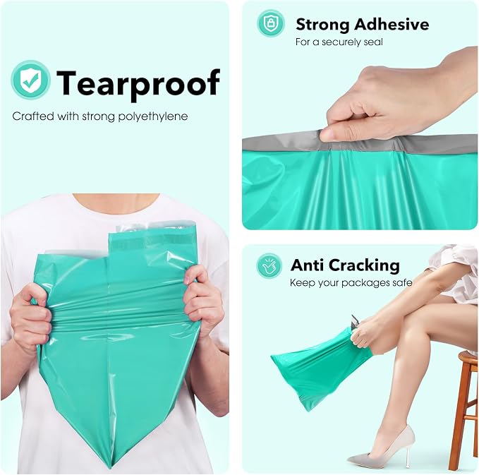 Fuxury Poly Mailers 10x13" 200 Pcs,Durble Shipping Bags For Clothing,Teal | Waterproof Self Seal Mailing Envelopes,Strong Adhesive Packaging Mailers Poly Bag For Books Clothes Business Boutique