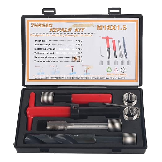 Ejoyous 10Pcs M18x1.5 Thread Repair Kit, Stainless Steel Inserts, Installation Tool Set for Damaged Threads Repair