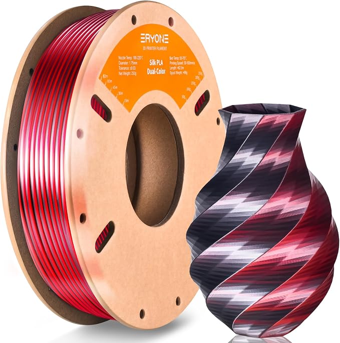 ERYONE PLA Filament 3D Printer Filament Multicolor 1.75mm +/- 0.03mm, PLA Filament 250g Spool, Silk Dual Color Black Red