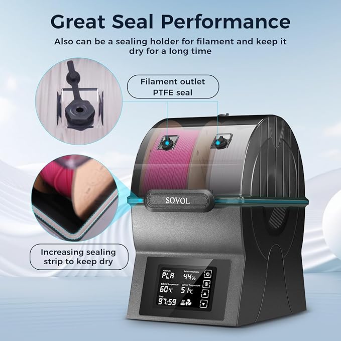 Sovol Filament Dryer, SH02 Dry Box Filament Sealed Storage Box 3D Printer Spool Holder with PTC Heater, Filament Dehydrator with Touch Screen, One Key Set, Compatible with PLA PETG TPU ABS 1.75/2.85mm