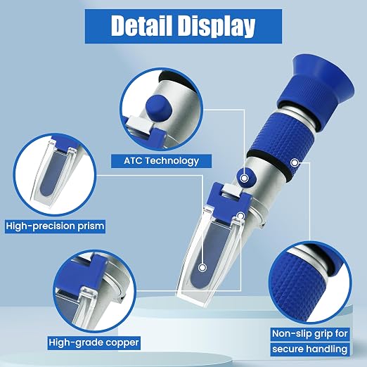 0-90% Brix Refractometer Test Sugar Content in Food Handheld Refractometer with ATC Sugar Refractometer for Cutting Fluid, Fruit, Canned Food (Made of Copper Not Cheap Aluminum)