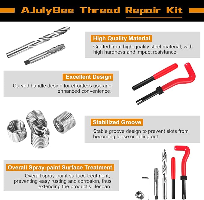 301Pcs Helicoil Thread Repair Kit, Metric & SAE Rethreading Tool | Multi-Size Kit with HSS Drill Bits Inserts Taps Break Off Tools for Automotive Engine, Spark Plug, Stud Bolt Repair