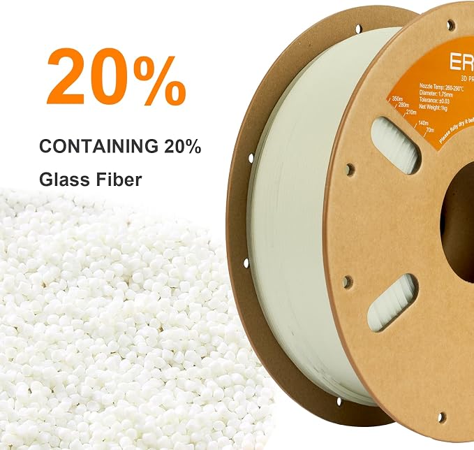 ERYONE Nylon 3D Printer Filament, Polyamide PA6 Glass Fiber Filament 1.75mm +/- 0.03mm, Stiff & Strong & Heat Resistant, 1kg (2.2LBS)/Spool, PA6 GF Natural Color