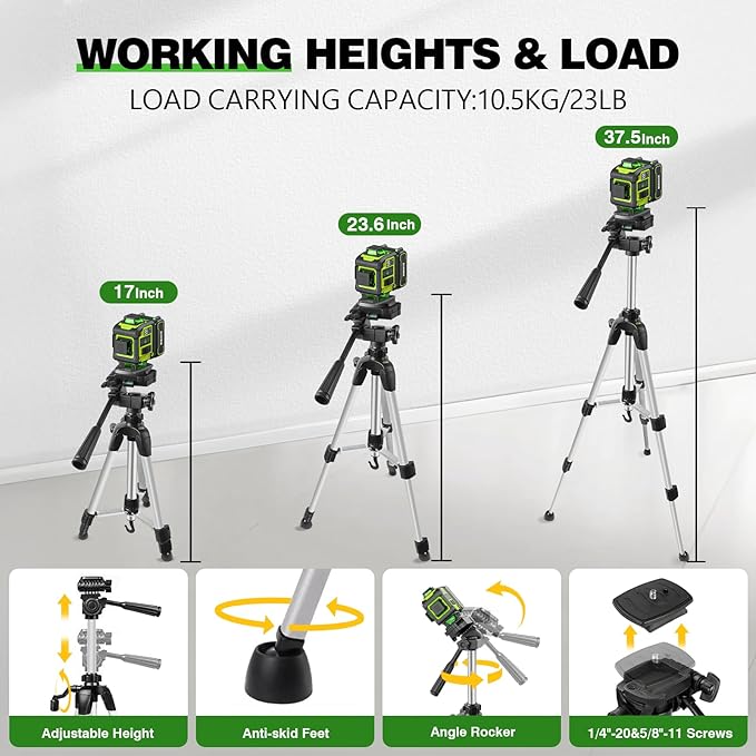 Laser Level with Tripod, Alloyman 4x360° Self Leveling Laser Level, Green Line Laser 4D Laser Leveler Tool with 2Pcs Lithium Batteries for Picture Hanging, Tile, Home Renovation, Indoor(Green)
