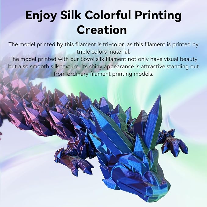Sovol PLA Filament Silk Tri Color Co-Extrusion 1.75mm, 3D Printer Filament 1kg/ 2.2lbs, Shiny Silk Dark Red Green Blue 3 in 1 Coextrusion PLA Material +/-0.03mm